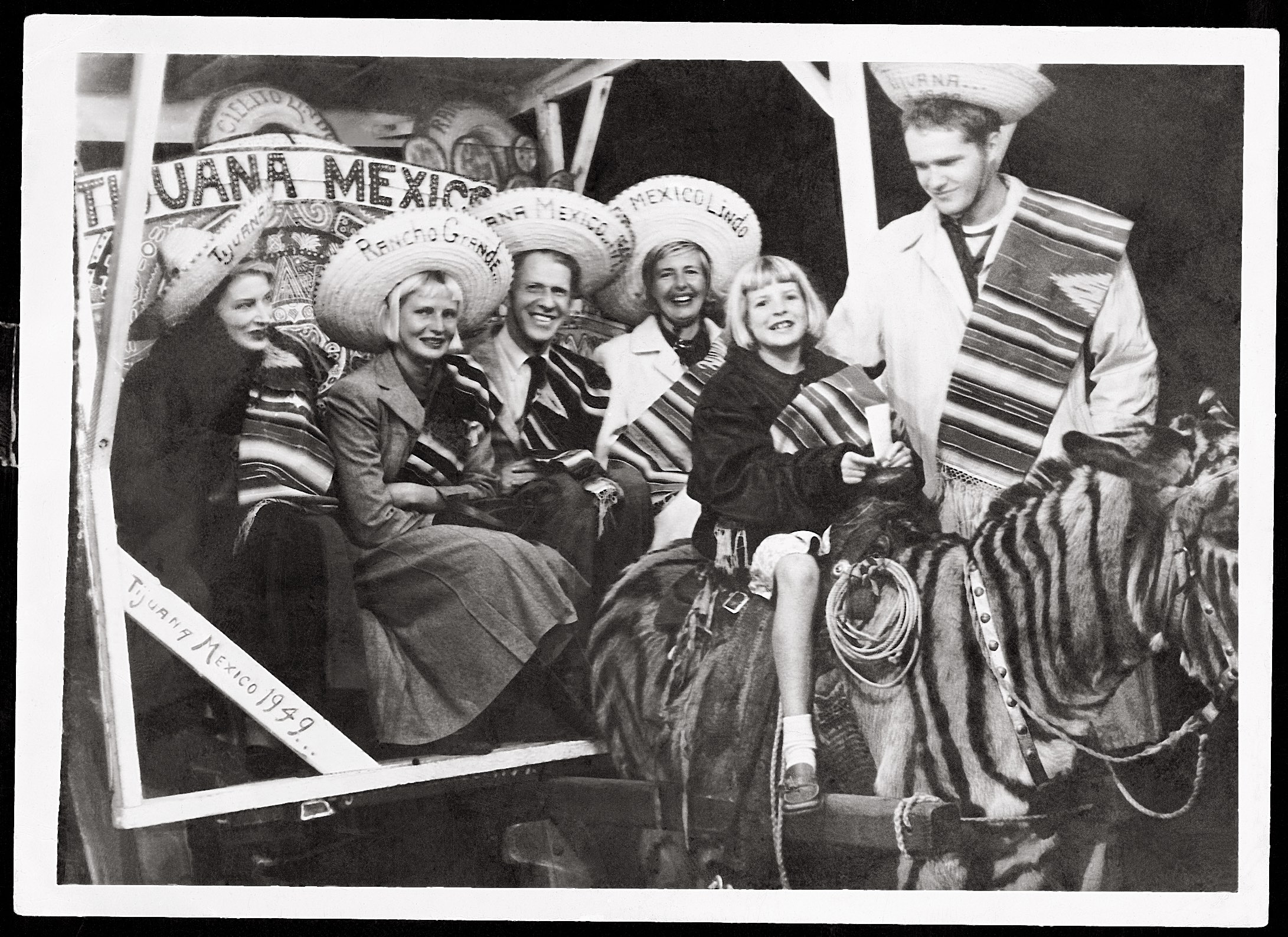 Tijuana, 1949: Murphy (center) with (from left) second wife Katharine Hawley, daughter Poco Murphy, fourth wife Ginny Bellondi Murphy, daughter Christopher "Kit" Murphy, and son, Michael "Pat" Murphy Courtesy the Murphy Family Collection