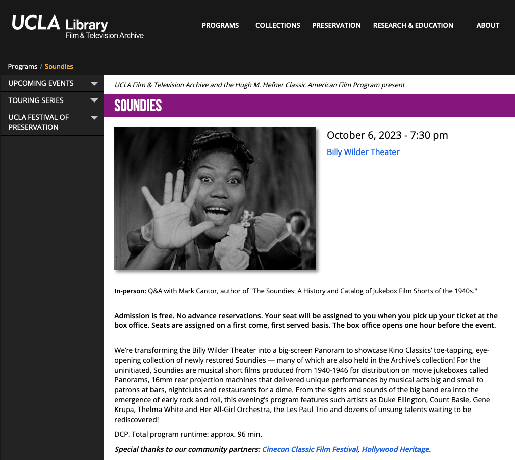 "Soundies: The Ultimate Collection" at the UCLA Film Archive October 2023